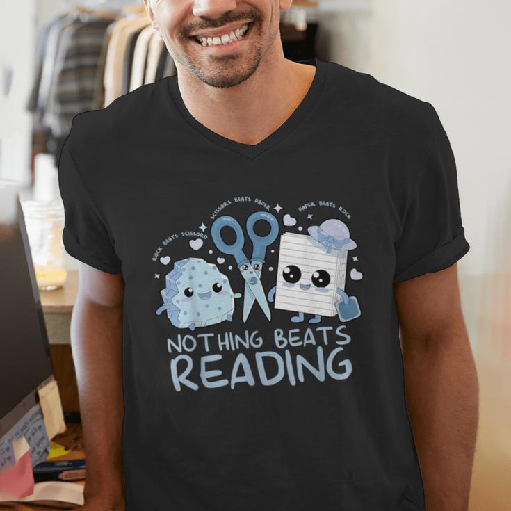 Rock Paper Scissors Nothing Beats Reading Book Lover Men's V-Neck T-Shirt