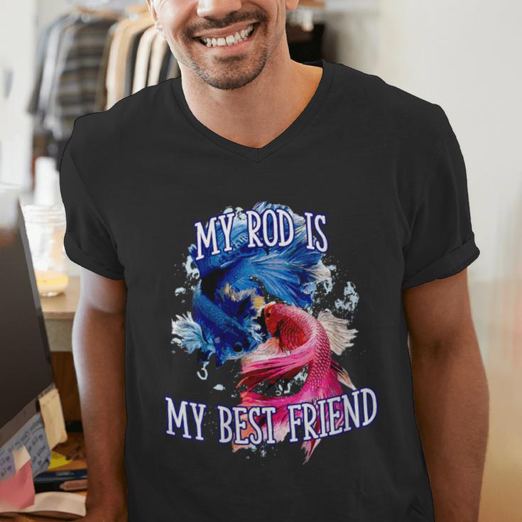 My Rod Is My Best Friend Introvert Fishing Antisocial Men's V-Neck T-Shirt