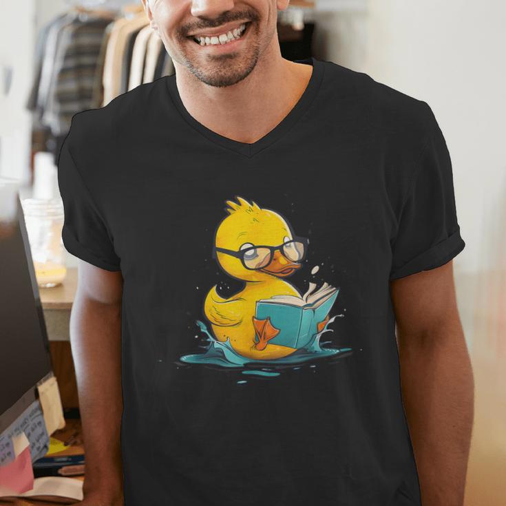 Rubber Duck Reading Book Reader Books Rubber Duckie Men's V-Neck T-Shirt Rubber Duck Reading Book Reader Books Rubber Duckie Men's V-Neck T-Shirt