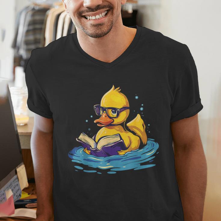 Rubber Duck Reading Book Swim Rubber Duckling Rubber Duckie Men's V-Neck T-Shirt
