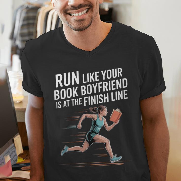 Run Like Your Book Boyfriend Is Waiting Runner Reader Men's V-Neck T-Shirt Run Like Your Book Boyfriend Is Waiting Runner Reader Men's V-Neck T-Shirt