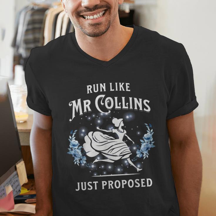 Run Like Mr Collins Just Proposed Books And Running Men's V-Neck T-Shirt