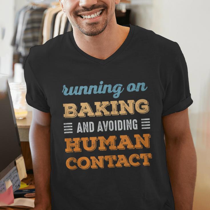 Running On Baking Social Introvert Humor Vintage Men's V-Neck T-Shirt