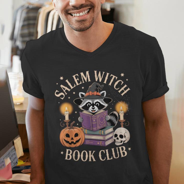 Salem Witch Book Club Bookish Halloween Raccoon Witchcraft Men's V-Neck T-Shirt