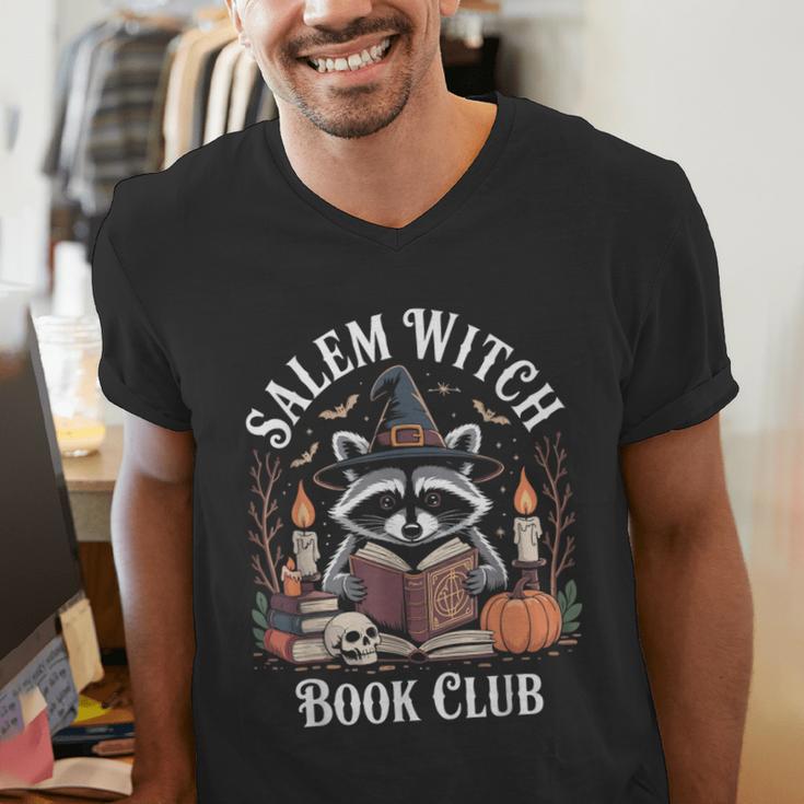 Salem Witch Book Club Raccoon Halloween Men's V-Neck T-Shirt Salem Witch Book Club Raccoon Halloween Men's V-Neck T-Shirt