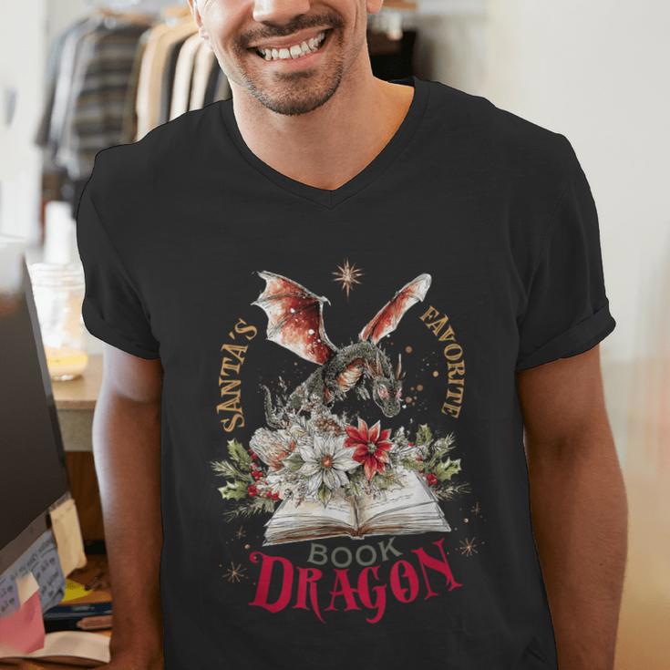 Santa's Favorite Book Dragon Christmas Magic Men's V-Neck T-Shirt