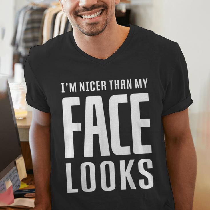 Sarcastic Shy People Introverts I'm Nicer Than My Face Looks Men's V-Neck T-Shirt Sarcastic Shy People Introverts I'm Nicer Than My Face Looks Men's V-Neck T-Shirt