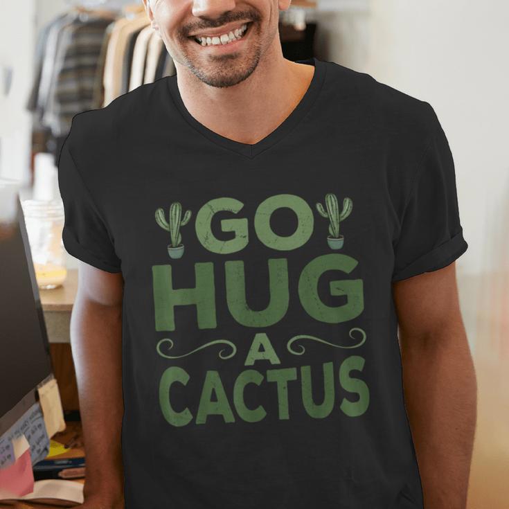 Sassy Saying Go Hug Cactus Introverts Sassy Quote No Hugs Men's V-Neck T-Shirt