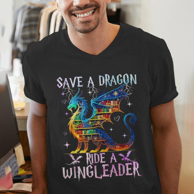 Save A Dragon Ride A Wingleader Books Dragon Lover Cute Men's V-Neck T-Shirt Save A Dragon Ride A Wingleader Books Dragon Lover Cute Men's V-Neck T-Shirt