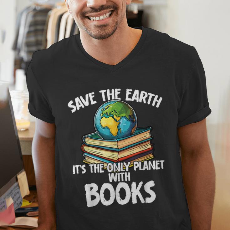 Save The Earth It’s The Only Planet With Books Men's V-Neck T-Shirt