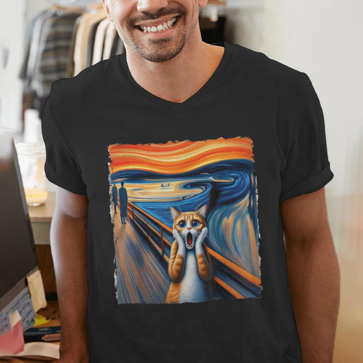 The Scream Cat Parody For Kitty Cat Lover Cat Mom Cat Dad Men's V-Neck T-Shirt The Scream Cat Parody For Kitty Cat Lover Cat Mom Cat Dad Men's V-Neck T-Shirt