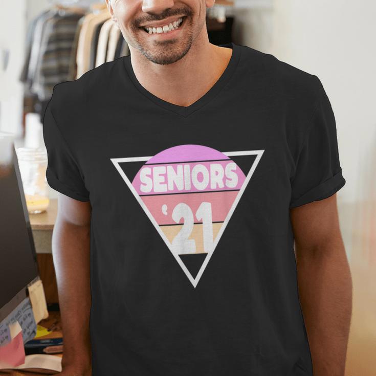 Seniors 2021 For Her Him Retro 21 Graduation Class Men's V-Neck T-Shirt
