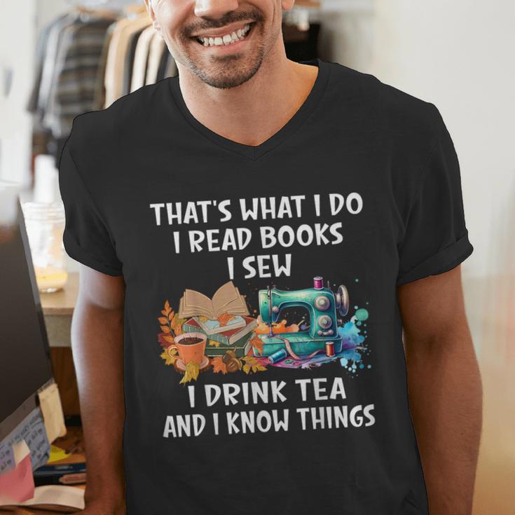 Sewing Reading Books Drinking Tea Sew Sewist Men's V-Neck T-Shirt Sewing Reading Books Drinking Tea Sew Sewist Men's V-Neck T-Shirt