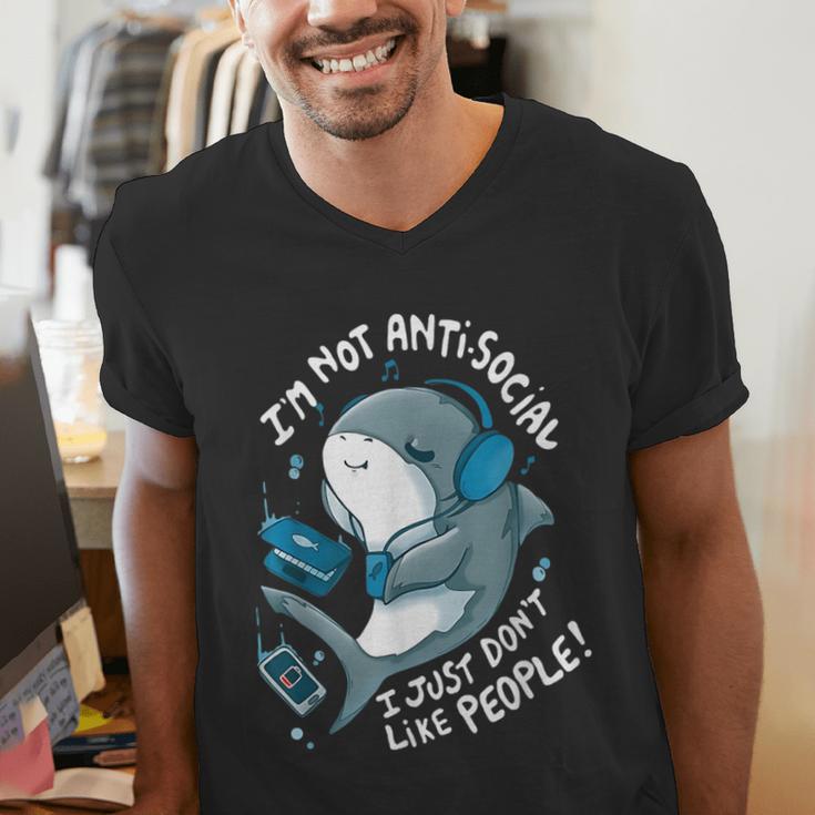 Shark Don’t Like People Antisocial Introvert Men's V-Neck T-Shirt