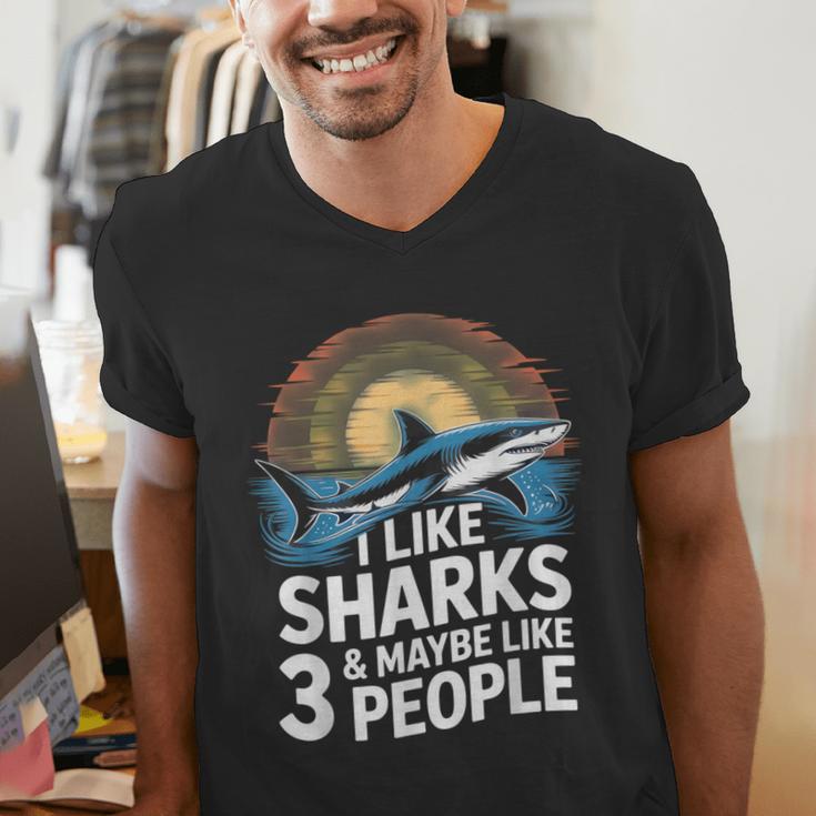 I Like Sharks & Maybe Like 3 People Humor Introverts Summer Men's V-Neck T-Shirt I Like Sharks & Maybe Like 3 People Humor Introverts Summer Men's V-Neck T-Shirt