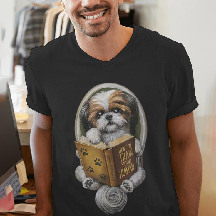 Shih Tzu Book How To Train Your Human Funny Dog Motif Men's V-Neck T-Shirt