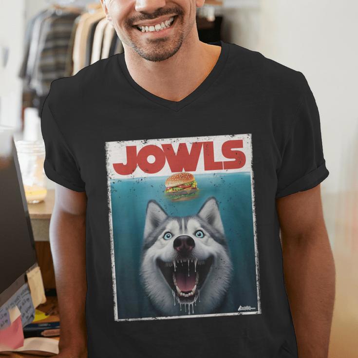 Siberian Husky Jowls Sled Dog Mom Top Alaskan Dog Dad Men's V-Neck T-Shirt