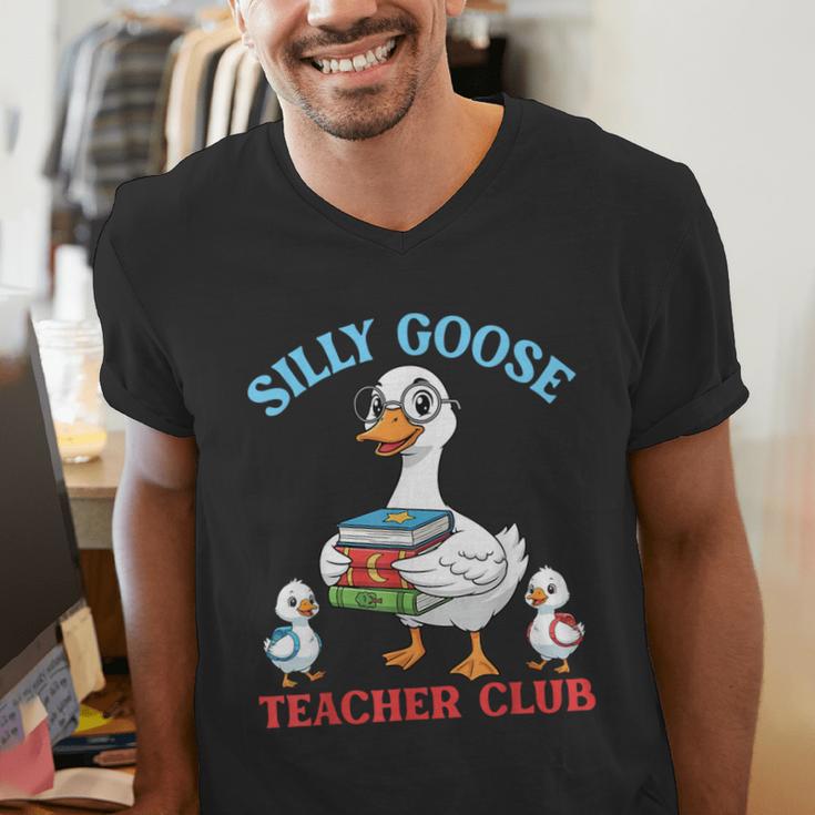 Silly Goose With Books Teacher Club School Educator Men's V-Neck T-Shirt Silly Goose With Books Teacher Club School Educator Men's V-Neck T-Shirt