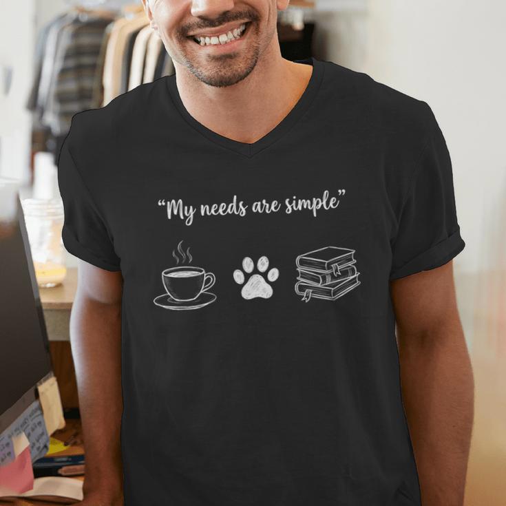 Simple Needs Coffee Paw & Books Reading Graphic Book Lovers Men's V-Neck T-Shirt Simple Needs Coffee Paw & Books Reading Graphic Book Lovers Men's V-Neck T-Shirt