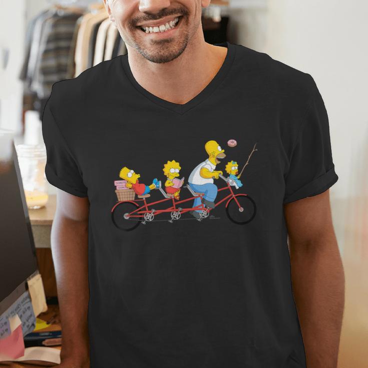 The Simpsons Father's Day Homer And Kids Bike Ride With Dad Men's V-Neck T-Shirt The Simpsons Father's Day Homer And Kids Bike Ride With Dad Men's V-Neck T-Shirt