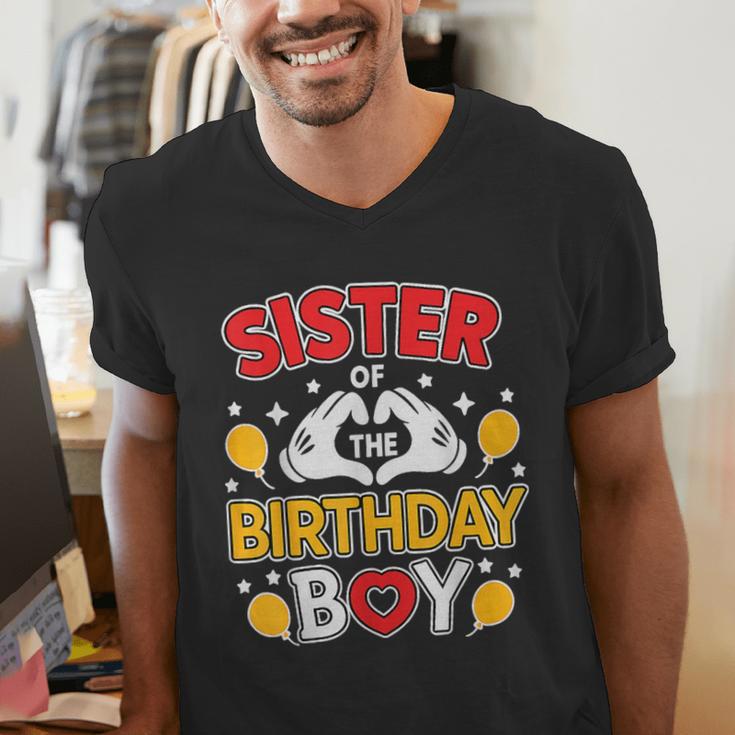 Sister Of The Birthday Boy Family Matching Dad Mom Men's V-Neck T-Shirt