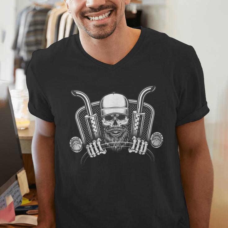 Skeleton Truck Driver Big Trucking Trucker Dad Men's V-Neck T-Shirt Skeleton Truck Driver Big Trucking Trucker Dad Men's V-Neck T-Shirt