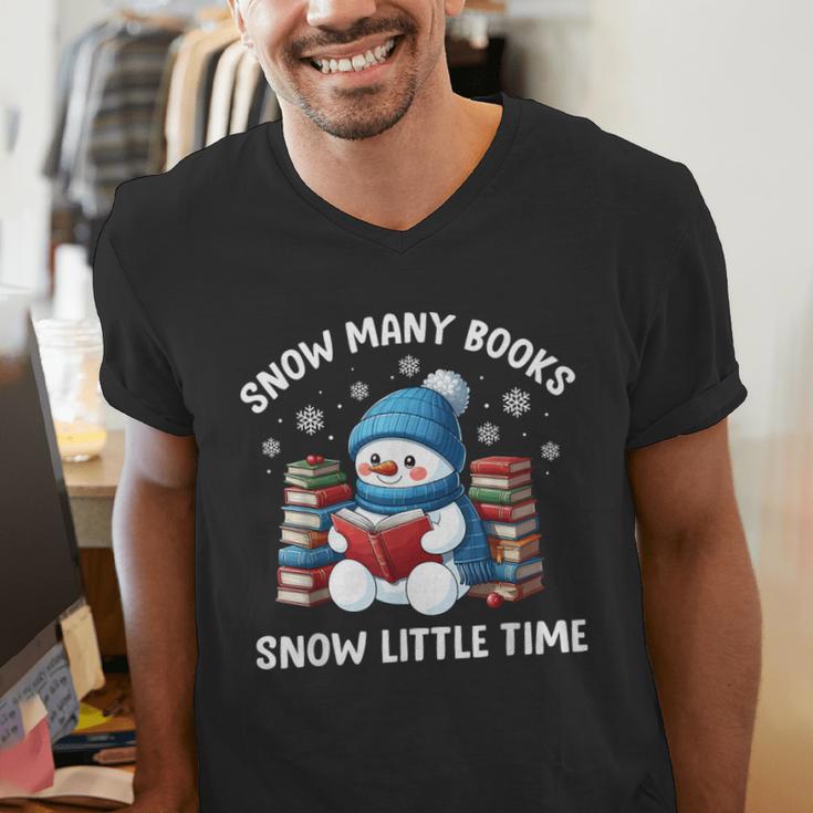 Snow Many Books Snow Little Time Snowman Reading Book Men's V-Neck T-Shirt