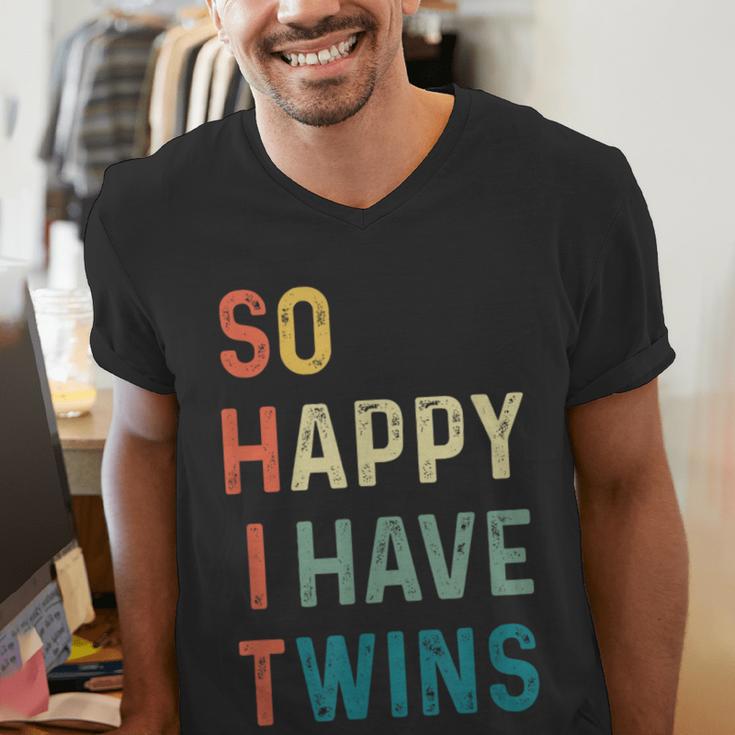 So Happy I Have Twins Mom Dad Parent Saying Slogan Men's V-Neck T-Shirt So Happy I Have Twins Mom Dad Parent Saying Slogan Men's V-Neck T-Shirt