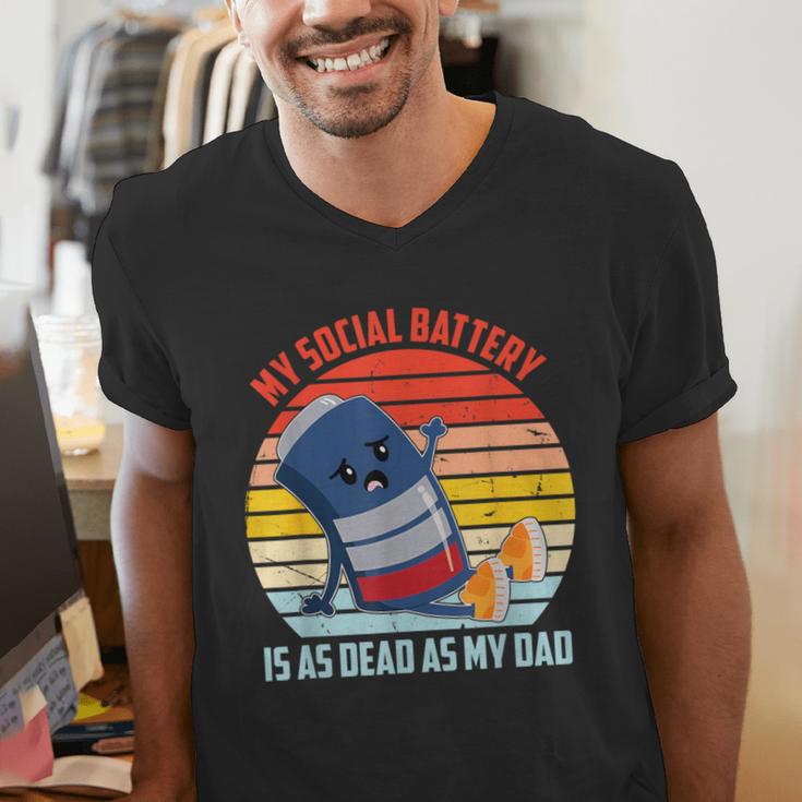 My Social Battery Is As Dead As My Dad Men's V-Neck T-Shirt My Social Battery Is As Dead As My Dad Men's V-Neck T-Shirt
