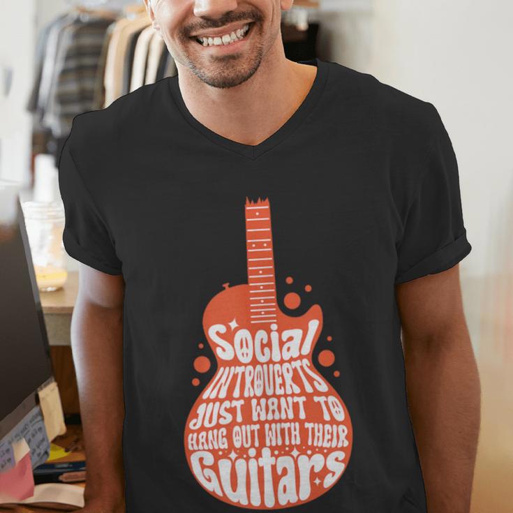 Social Introverts Hang Out With Guitars Musician Guitarist Men's V-Neck T-Shirt