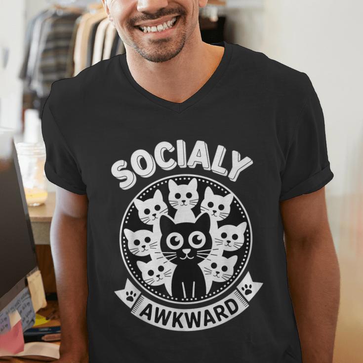 Socially Awkward Cute Introvert Cat Meme Anti-Social Club Men's V-Neck T-Shirt Socially Awkward Cute Introvert Cat Meme Anti-Social Club Men's V-Neck T-Shirt