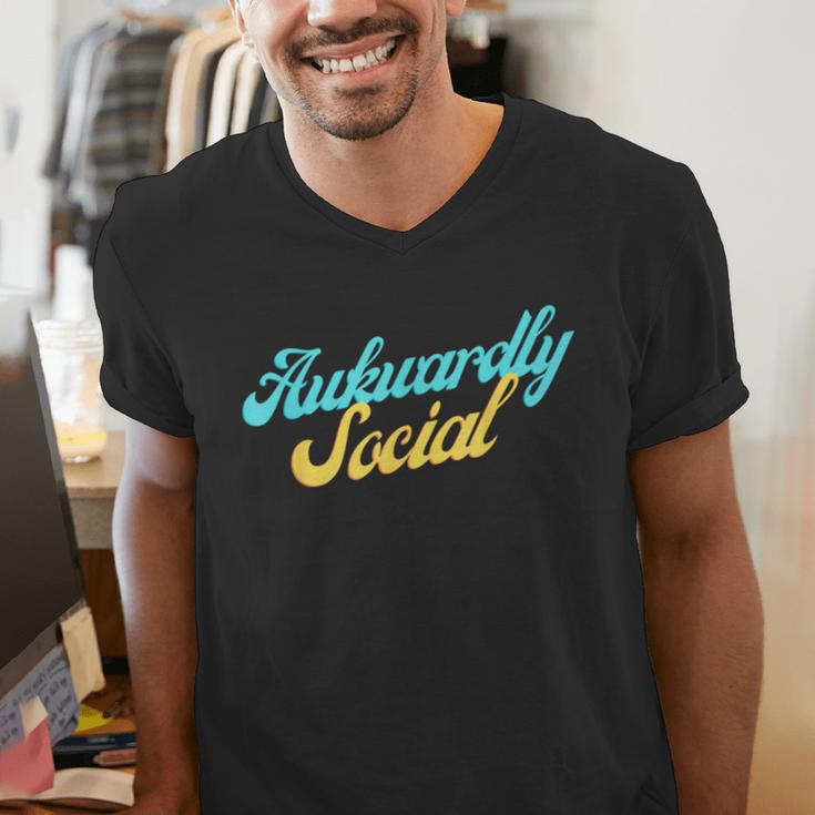 Socially Awkward Introvert Retro Anxious Awkwardly Social Men's V-Neck T-Shirt