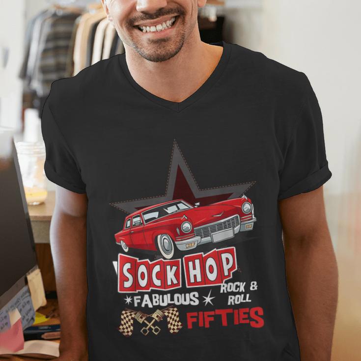 Sock Hop Fabulous Fifties Rock N Roll Automobile Nostalgia Men's V-Neck T-Shirt
