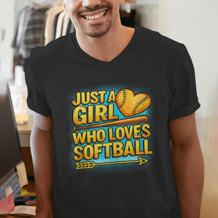 Softball Just A Girl Comic Book Style Graphic For Teens Men's V-Neck T-Shirt