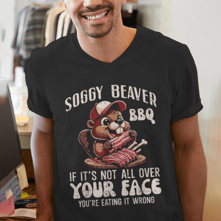 Soggy Beaver Bbq Barbecue Grill Master Humor Dad Men Men's V-Neck T-Shirt