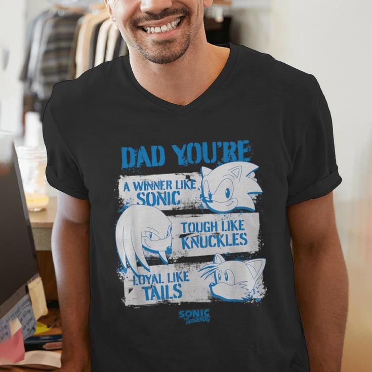 Sonic The Hedgehog Father's Day Dad Qualities Distressed Men's V-Neck T-Shirt