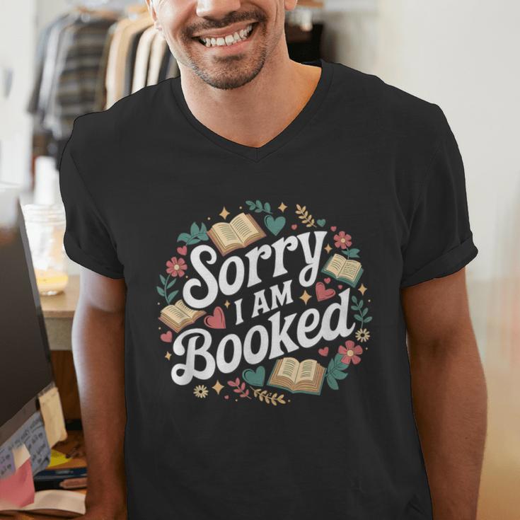 Sorry i Am Booked Reading Read Books Reader Nerd Men's V-Neck T-Shirt