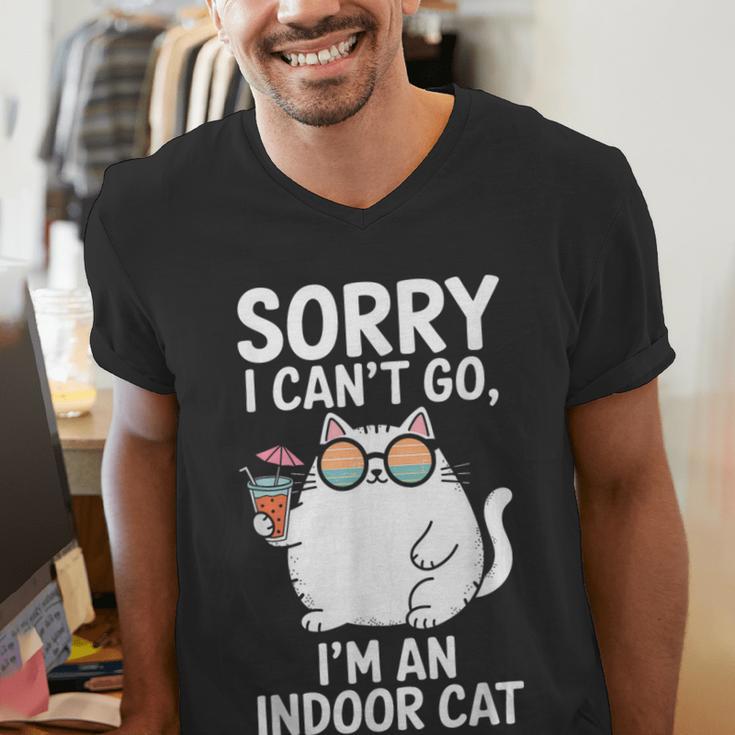 Sorry I Can’t Go I’m An Indoor Cat Introvert Cat Men's V-Neck T-Shirt Sorry I Can’t Go I’m An Indoor Cat Introvert Cat Men's V-Neck T-Shirt