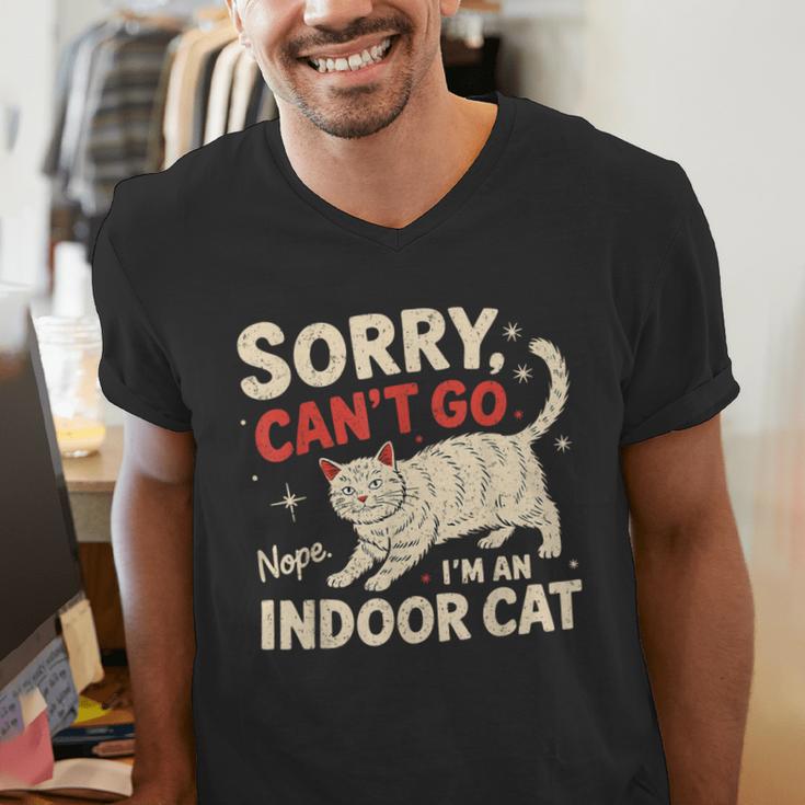 Sorry I Can't Go I'm An Indoor Cat Introvert Cat Owner Men's V-Neck T-Shirt