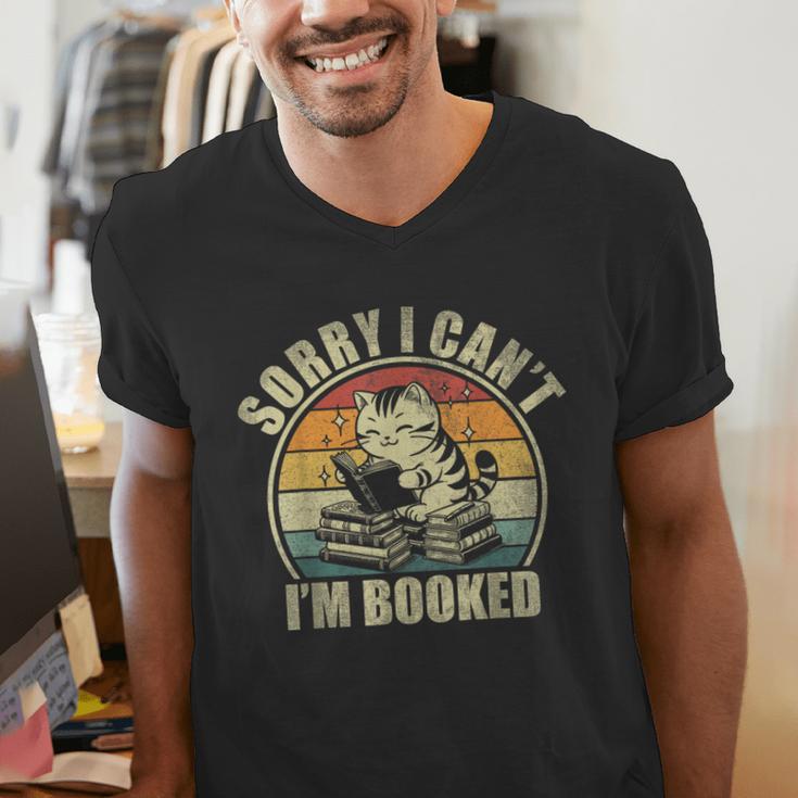 Sorry I Can't I'm Booked Reading For Cat Lover For Men Women Men's V-Neck T-Shirt