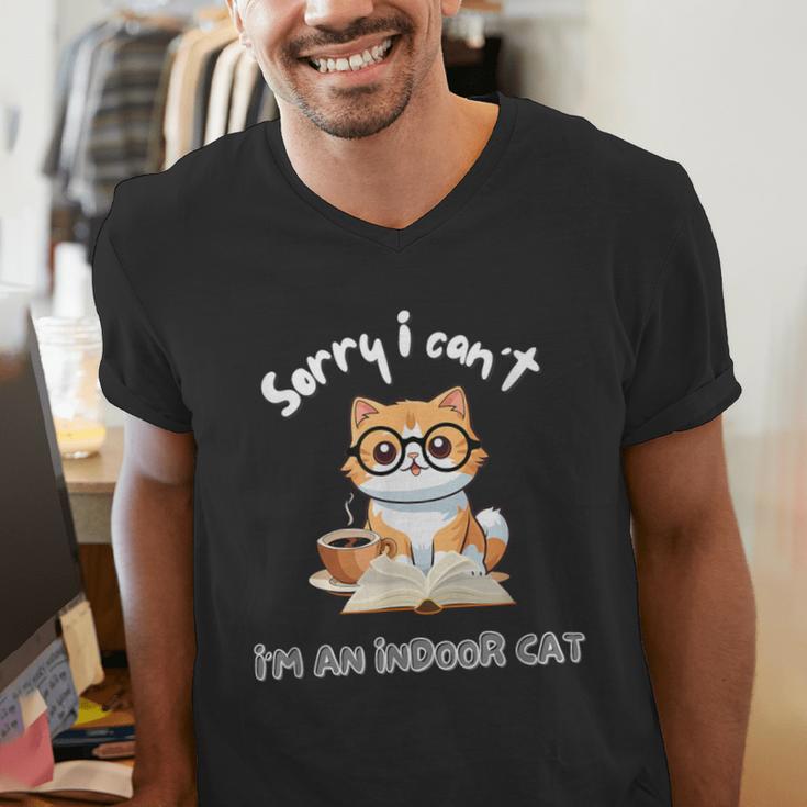 Sorry I Can't Indoor Cat Top For Introvert With Coffee Book For Men Women Kids Men's V-Neck T-Shirt Sorry I Can't Indoor Cat Top For Introvert With Coffee Book For Men Women Kids Men's V-Neck T-Shirt