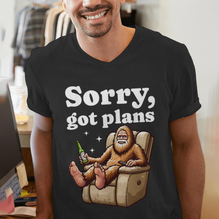 Sorry Got Plans Bigfoot Dad Humor Sasquatch Sayings Men's V-Neck T-Shirt
