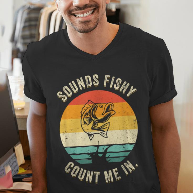 Sounds Fishy Count Me In Dad Grandpa Vintage Fishing Men's V-Neck T-Shirt