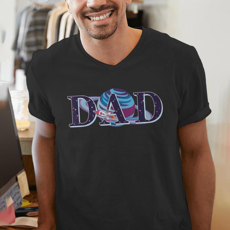 Space Dad Family Matching Mom Space Birthday Theme Party Men's V-Neck T-Shirt