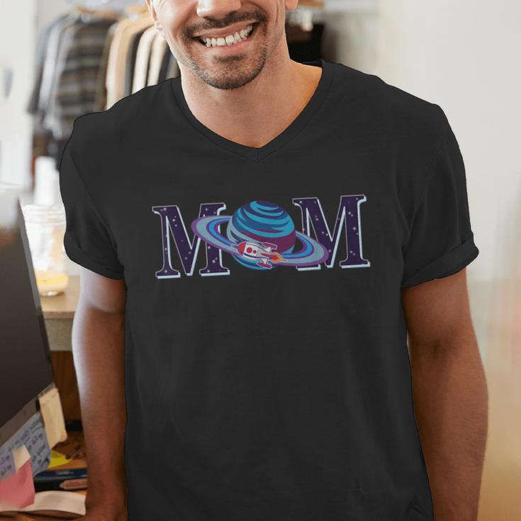 Space Mom Family Matching Dad Space Birthday Theme Party Men's V-Neck T-Shirt