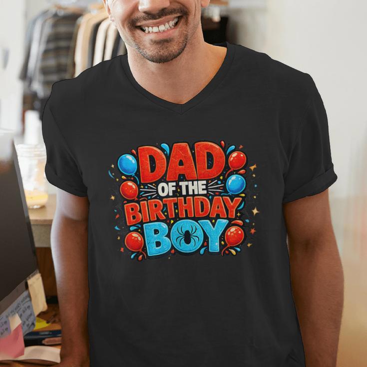 Spider Birthday Party Dad Of The Birthday Boys Spider Webs Men's V-Neck T-Shirt