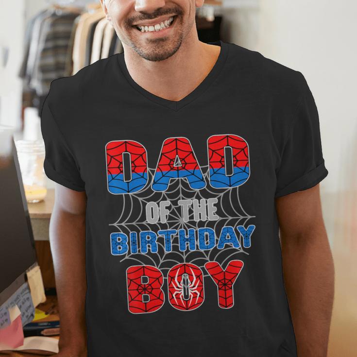 Spider Web Birthday Party Dad Of The Birthday Boy Men's V-Neck T-Shirt