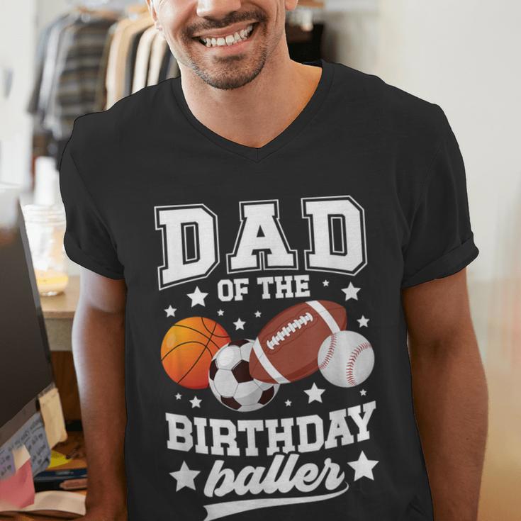 Sports Dad Of The Birthday Baller Sports Family Party Men's V-Neck T-Shirt