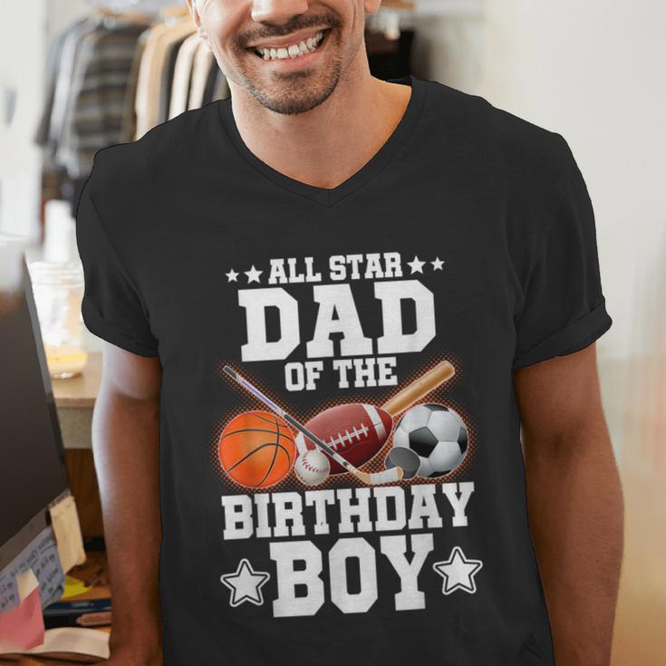 All Star Dad Of The Birthday Boy Basketball Soccer Sport Men's V-Neck T-Shirt