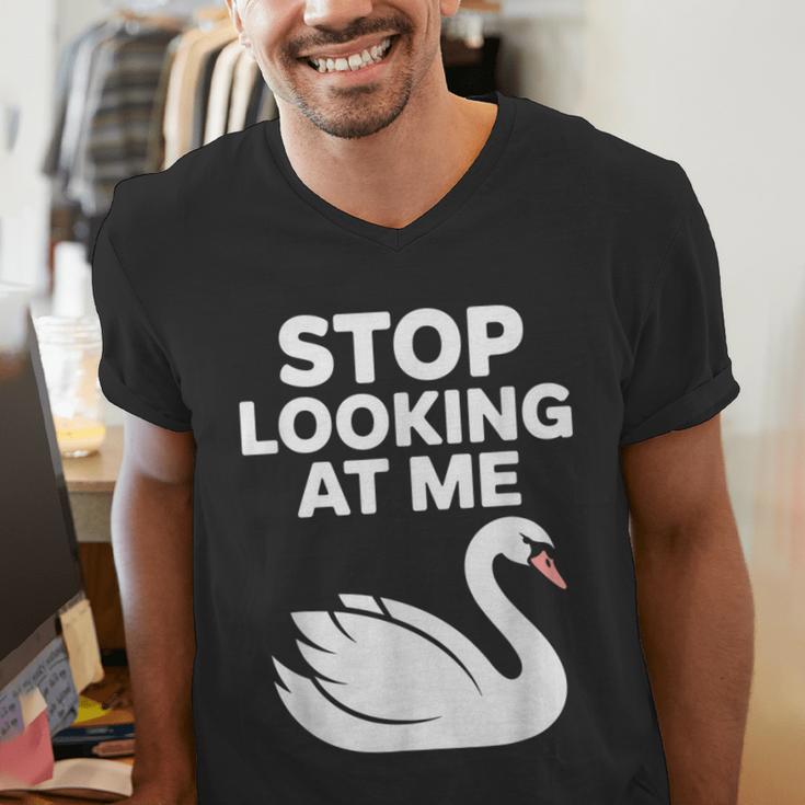 Stop Looking At Me Swan Introvert Humor Men's V-Neck T-Shirt Stop Looking At Me Swan Introvert Humor Men's V-Neck T-Shirt